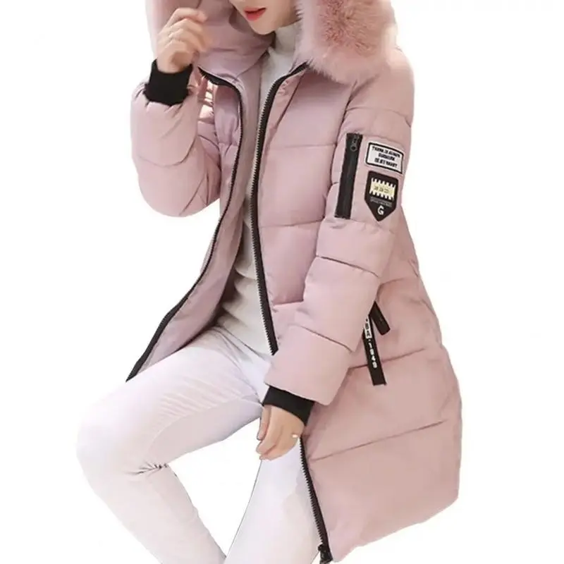 Women Winter Cotton Coat Hooded Mid Length Outerwear Windproof Warm Long Sleeve Jacket Solid Color Slim Fit Lady Down Coat 5