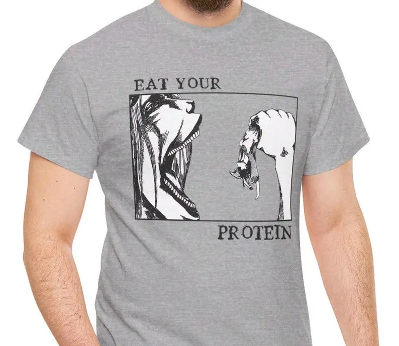 Titan Shirt, Eat Your Protein Funny Anime Shirt, AOT Shirt, Unisex Kyojin Tshirt, Anime Graphic Tees, Attack Titan Unisex Tshirt