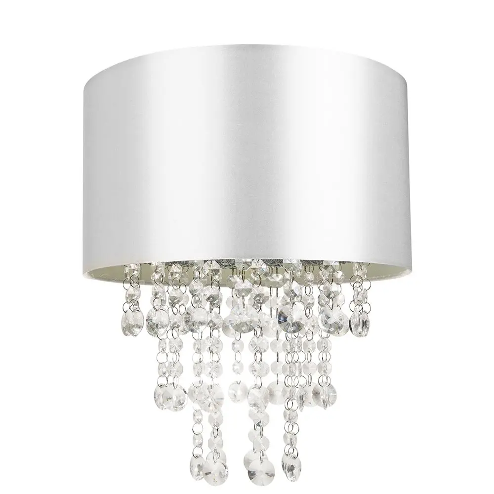 Modern Grey Satin Fabric Pendant Light Shade with Transparent Acrylic Droplets