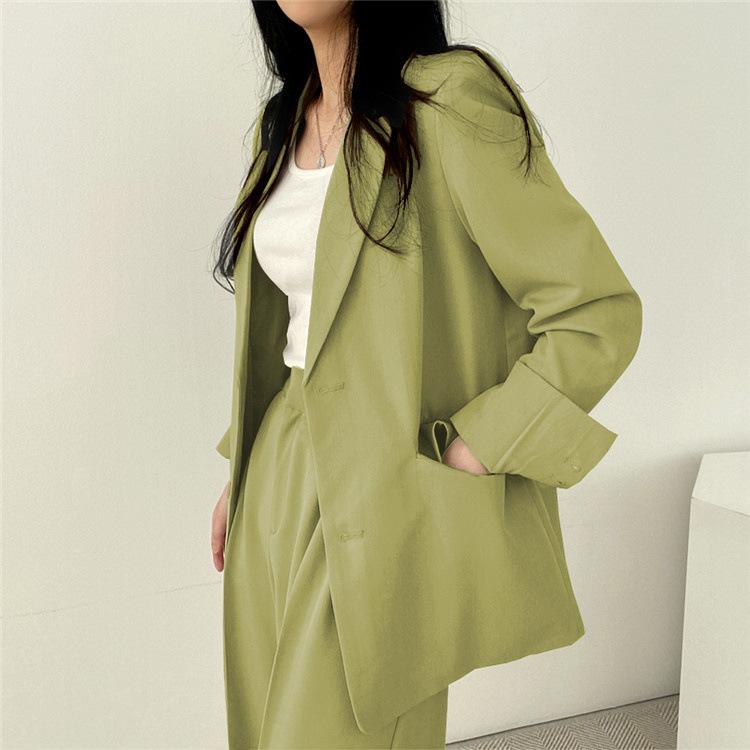 High Quality Women Blazer Set Solid Pocketed Lined Coat + High Waist Suit Pants Office Lady Formal Two Piece Set 5