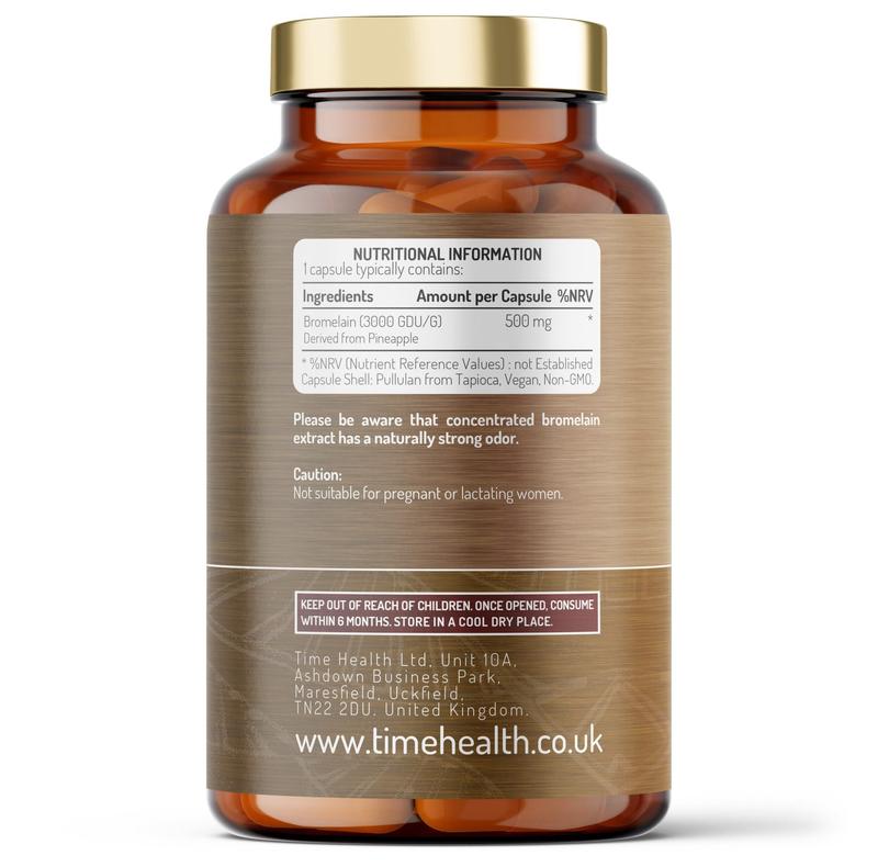 Bromelain -  Highly Dosed 500mg Capsules - Naturally Derived from Pineapple - UK Made - Zero Additives - 120 Vegan Capsules Supplement 1