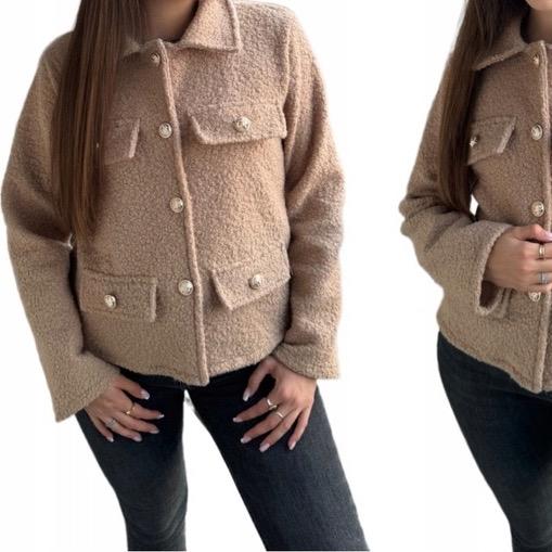 Olivia Teddy Bear Gold Button Jacket, Cozy and Cute - Womenswear fashion coat 3