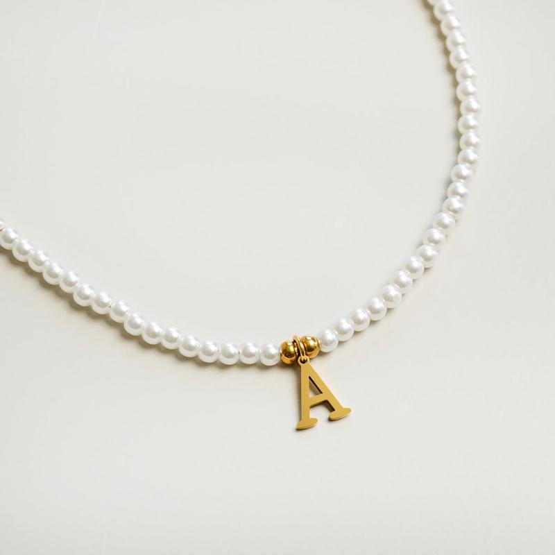Pearl Initial Necklace - Gold 1