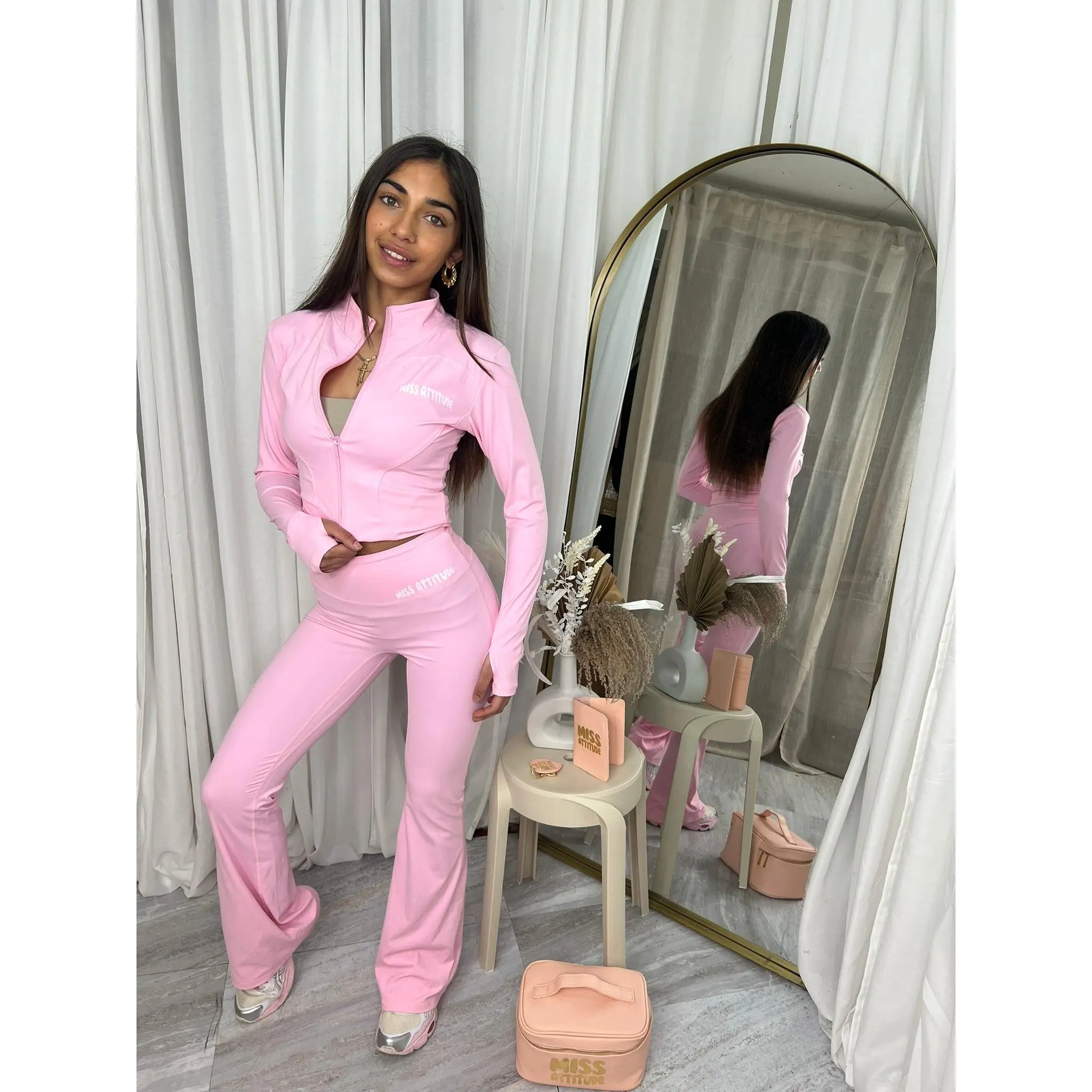 Miss attitude sculpting gym jacket with sculpting second skin ruched bum gym flares 3361