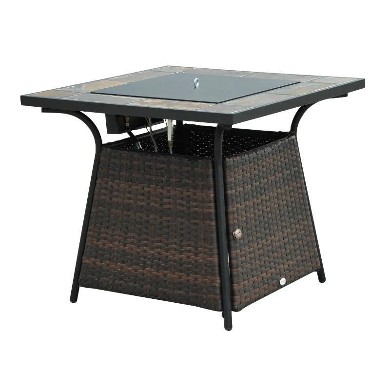 Outdoor Square Rattan Fire Pit Table with Gas Burner Heater 1
