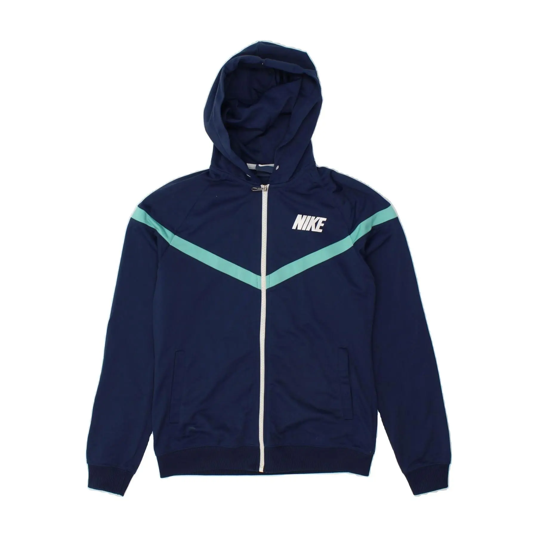 Pre-Owned Vintage NIKE Womens Zip Hoodie Sweater Large Navy Blue Colourblock Polyester
