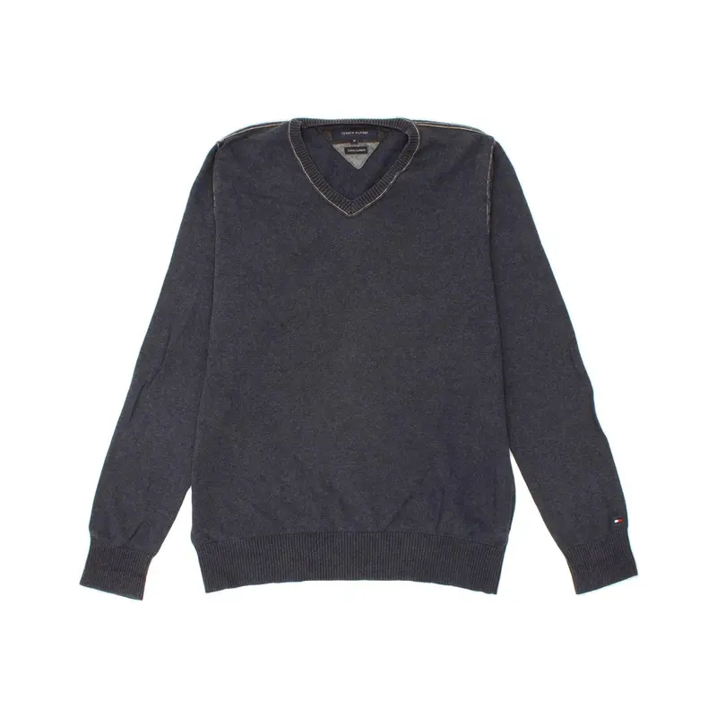 Pre-Owned Vintage TOMMY HILFIGER Mens V-Neck Jumper Sweater Medium Navy Blue Cotton 0