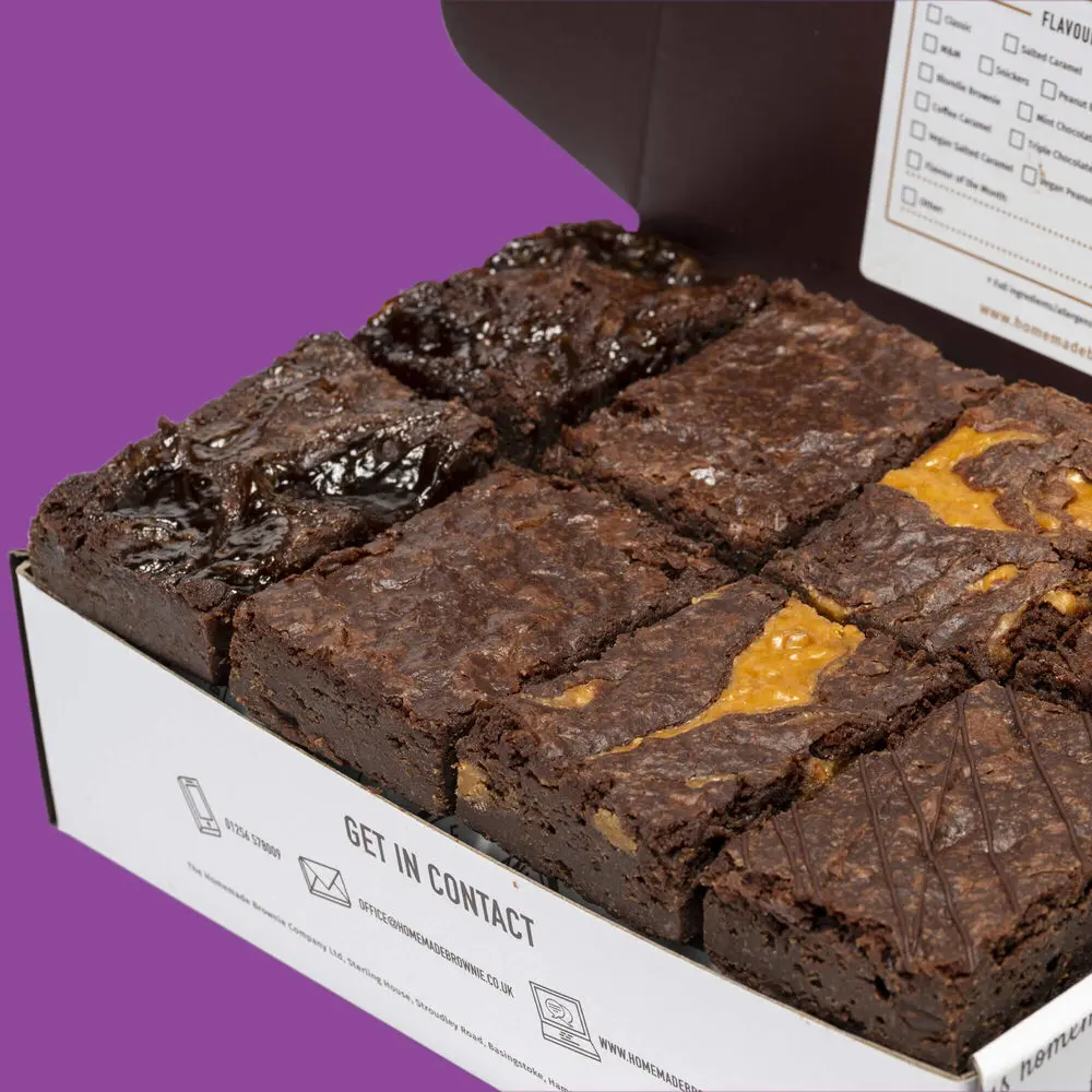 Vegan Bestsellers Gluten Free Chocolate Brownie Box by The Homemade Brownie Company -  Snack Dessert Gift Peanut Butter Orange Salted Caramel