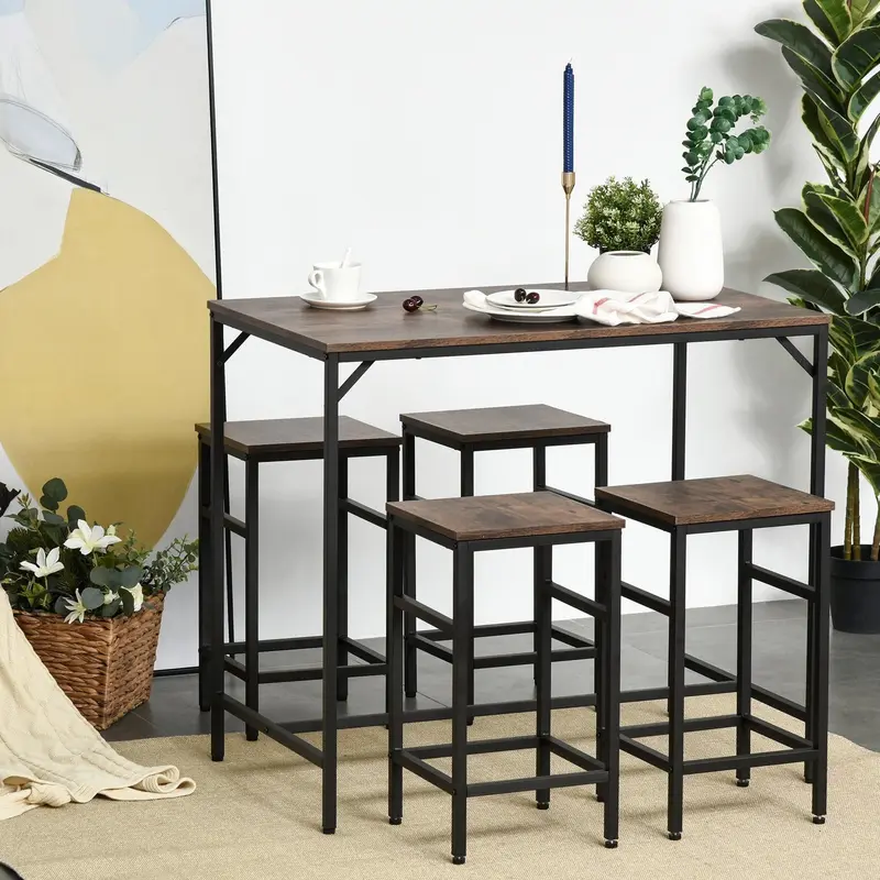5pc Industrial Bar Table and Stool Set - Perfect for Home and Bar Tables 0