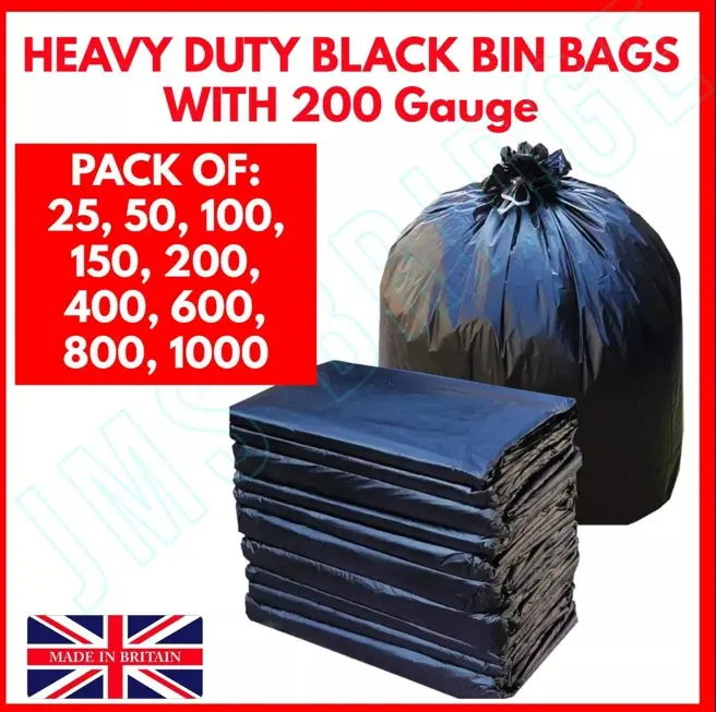 EXTRA STRONG BIN LINERS BAGS REFUSE SACKS RUBBISH WASTE BLACK HEAVY DUTY 200G
