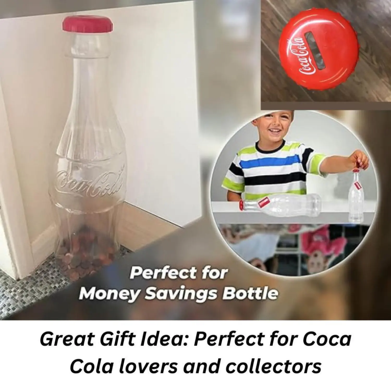 Large Coca-Cola Money Saving Plastic Bottles - Stylish Tin and Plastic Piggy Banks Inspired by Coke Box Pot Piggy Bank, 1FT & 2FT Tall Decor Decorative Gift Lightweight