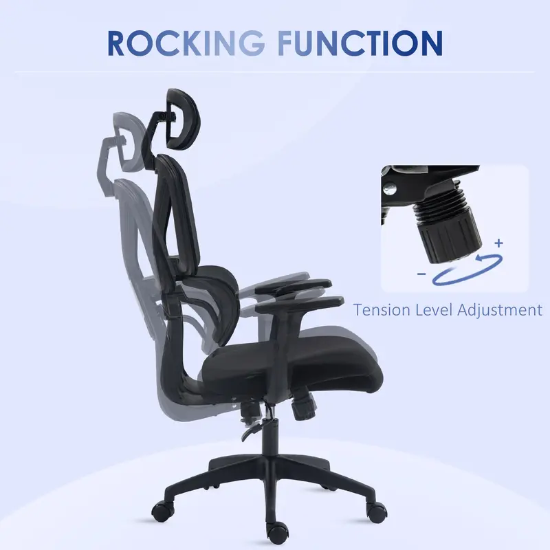 Vinsetto Ergonomic Office Chair, Mesh Swivel Desk Chair with Lumbar Support, Padded Seat, Adjustable Height and Headrest for Home Office, Black 5