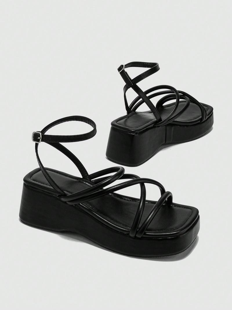 Product Introduction of 2025 Valentine's Day Elegant White Sandals For Women, Criss Cross Flatform Ankle Strap Sandals Spring And Summer 20