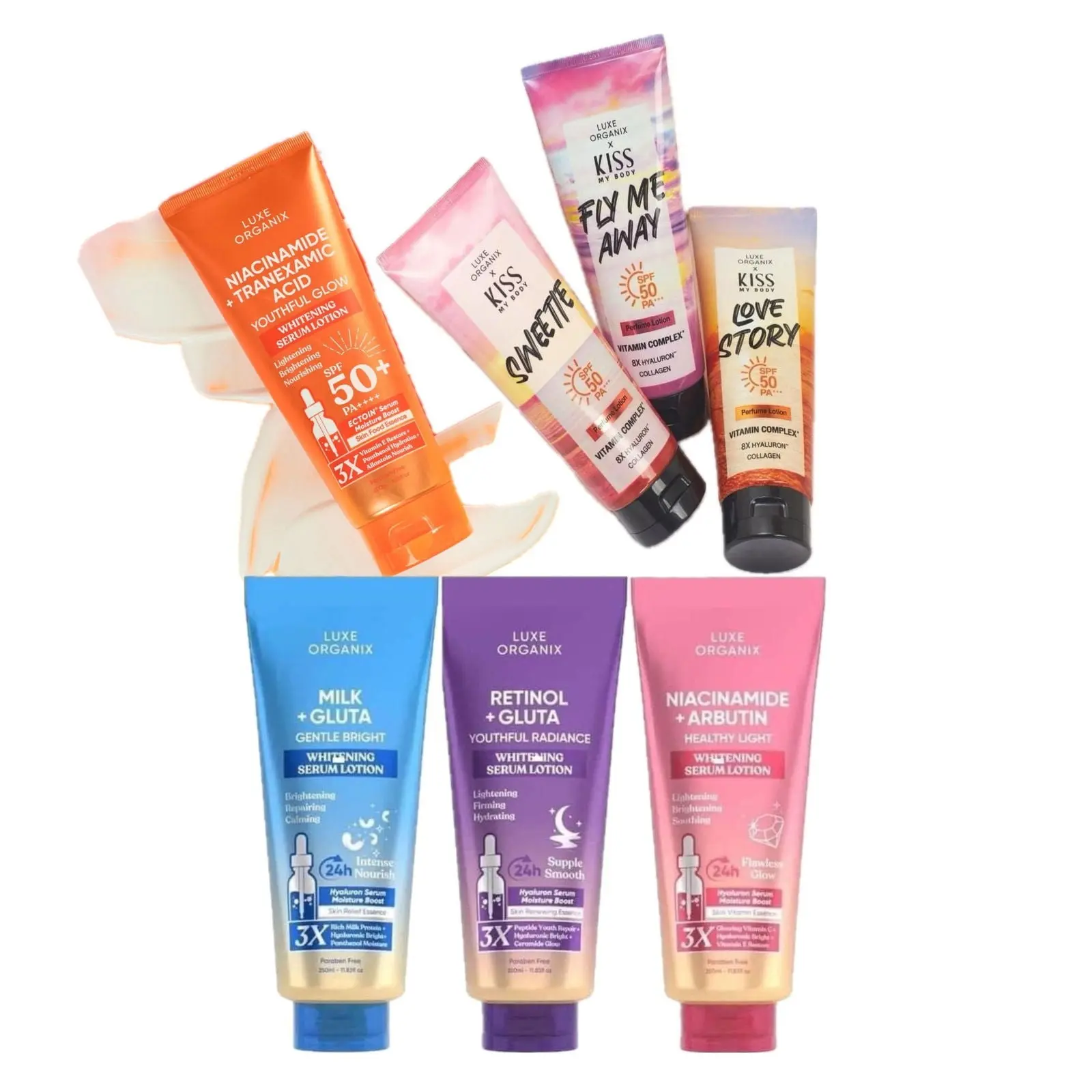 Luxe Organix Whitening Serum Lotion 350ml or Perfume Body Lotion with SPF 50 200ml  Moisture Spf50 Brightening
