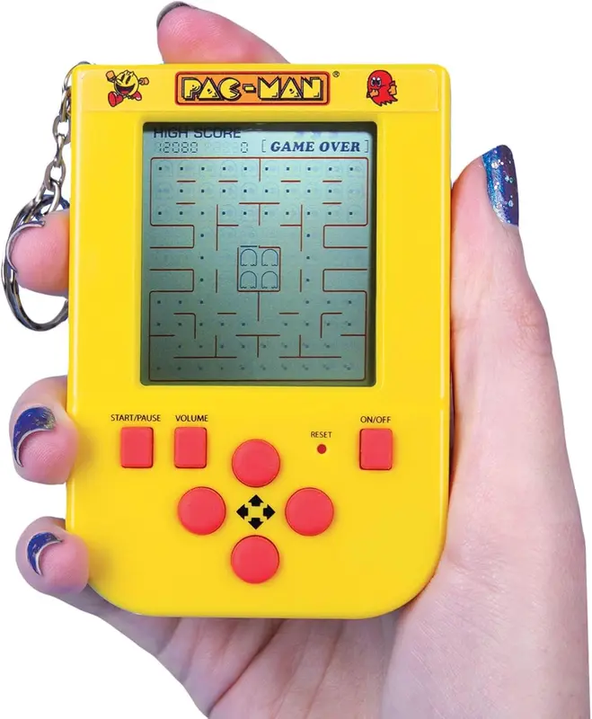 Pac-Man Keychain Game. Mini Arcade Game LCD Screen Directional Controls. Original PAC-MAN Gameplay & Sounds. 1