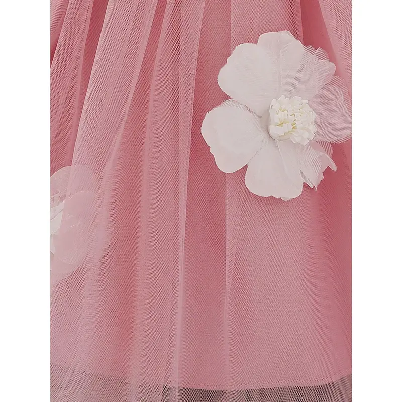 Baby Girl Wide Shoulder Floral 3D Mesh Flower Girl Wedding Party Birthday Princess Dress, Suitable For Formal Events And Outings 5
