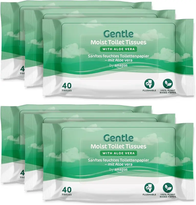 Gentle Moist Toilet Tissues with Aloe Vera, Flushable, 240 Count (6 Packs of 40 sheets) Wipes Multicolor 0
