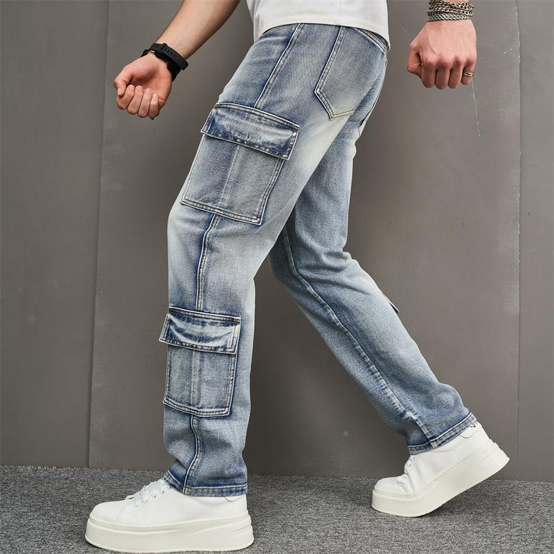 Product Introduction of Men Multiple pockets Cargo Jeans Stylish Streetwear Male Loose Carpenter Straight Casual Denim Pants 8