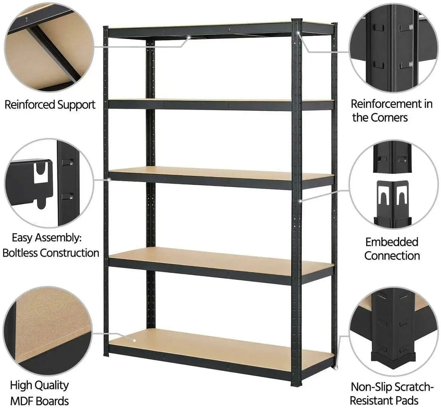 5 Tier Metel Garage Shelf Units, Heavy Duty Racking Shleves Unit for Warehouse Workshop Office, 875kg Capacity, 150x70x30cm