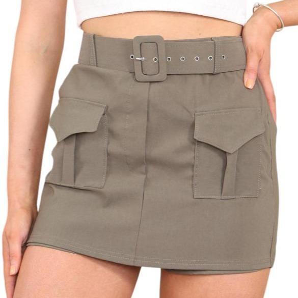 Women's High Waist Stretchy Cargo Combat Belted Pocket Skort Basic Casual 6