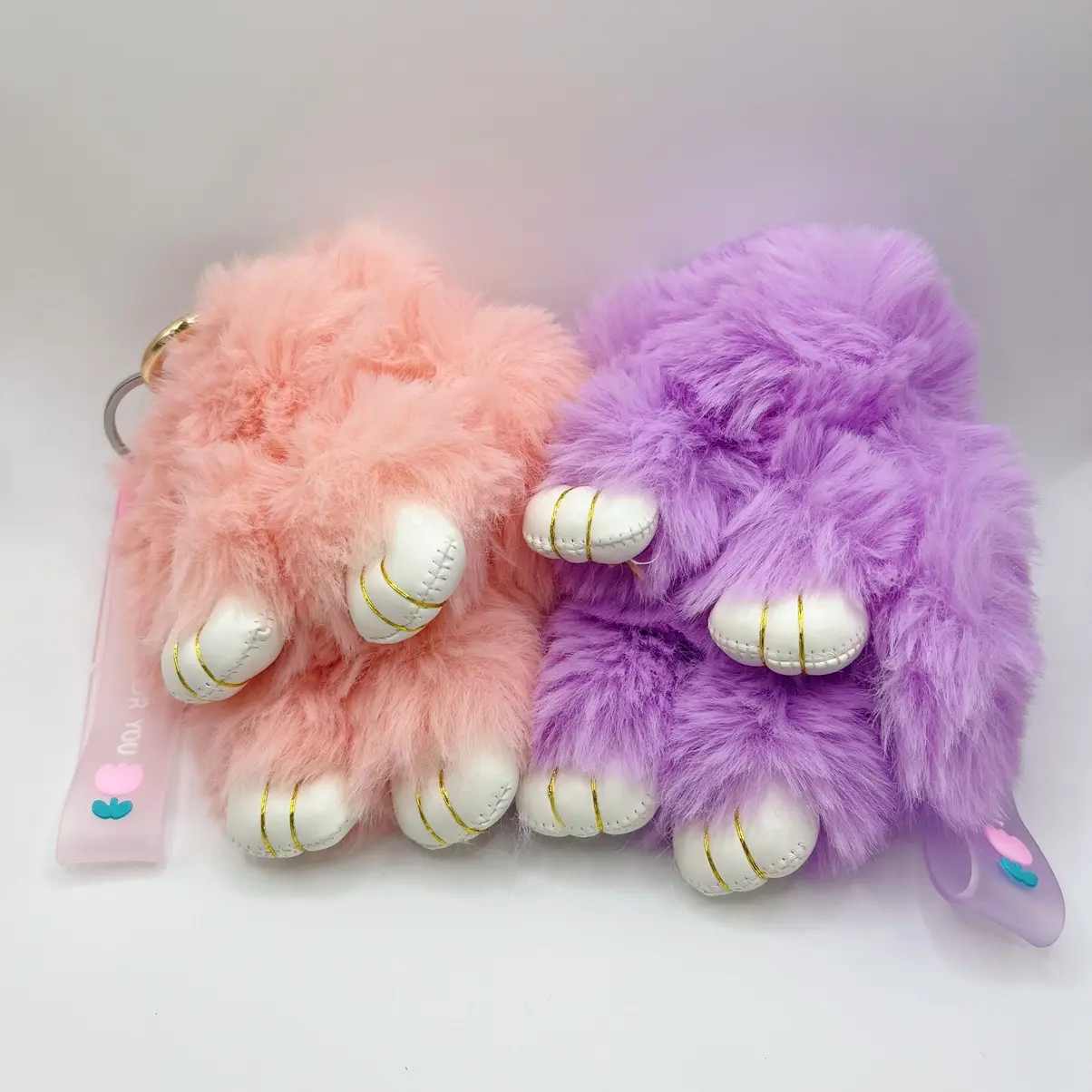 Plushie Pink Purple Bunny Rabbit Keychain, Soft Bunny PomPom Keychain, Easter Birthday Gifts, Gifts for Women Girls