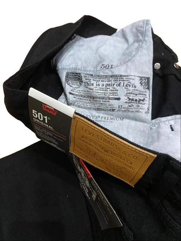 Men's Levis 501 Original Premium Black Jeans, Regular Fit Elegant Denim 5