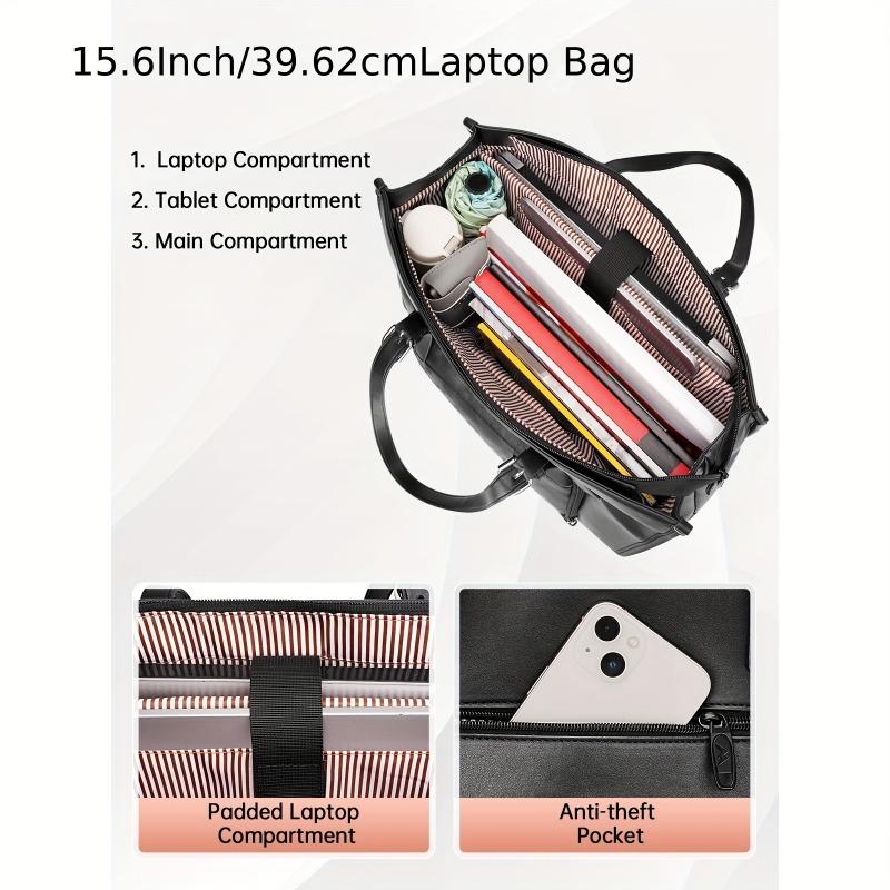 Women's laptop Tote bag with insulated lunch compartment, 39.62 cm Faux Leather briefcase with leak-proof lunch box pocket, suitable for office daily commute, office worker office, work bag, commuter tote bag, work tote bags for women, work tote 3