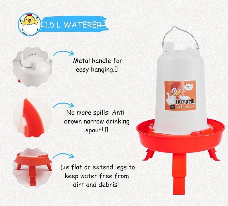 Chicken Feeder and Waterer Set with Adjustable Legs - Rain Proof 1Kg Chick Feeder and 1.5L Chick Watere 1