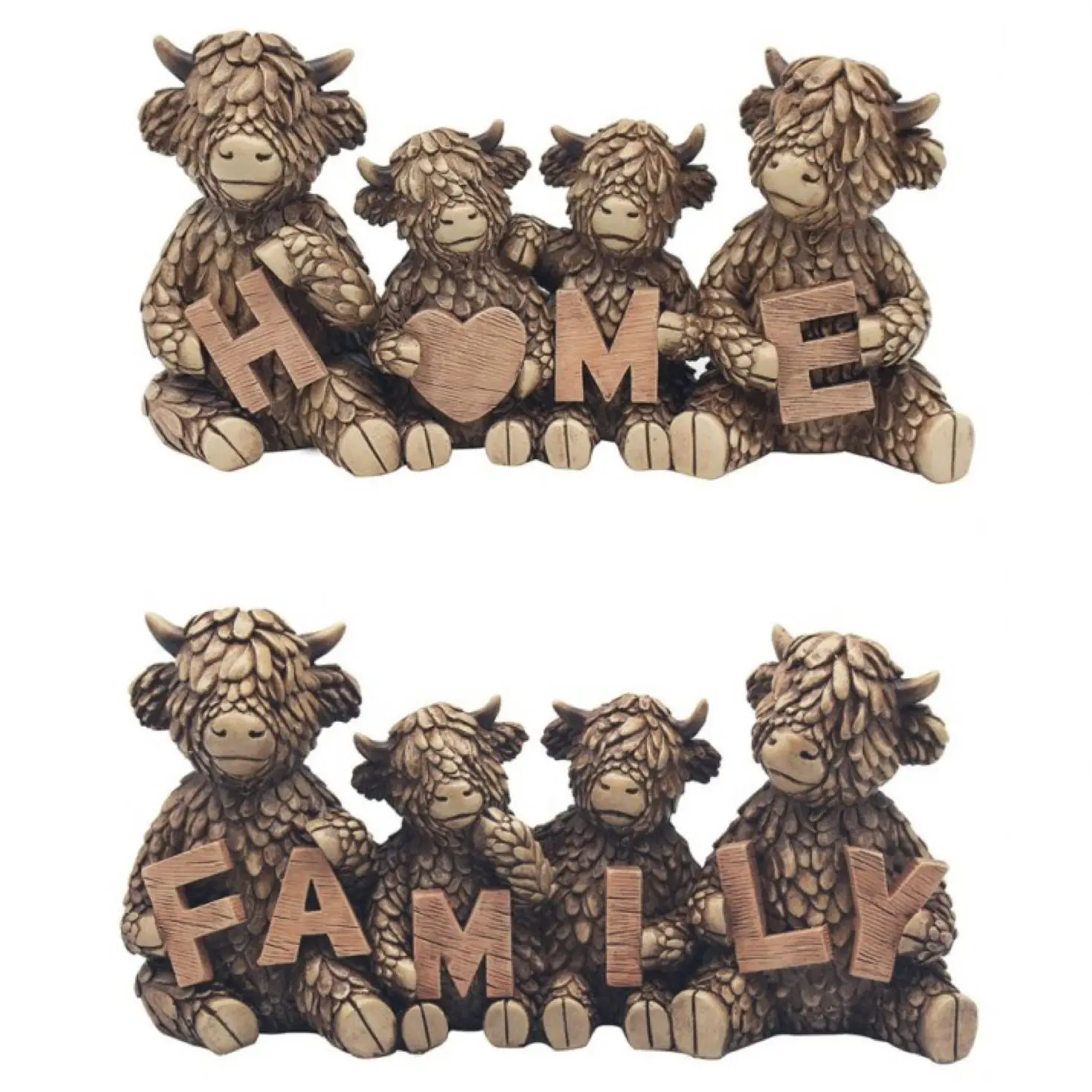 Highland Cow with Calf Ornaments, Figurine, Home Gift Decor, Modelled after Scottish Cattle Breed Sculpture Present