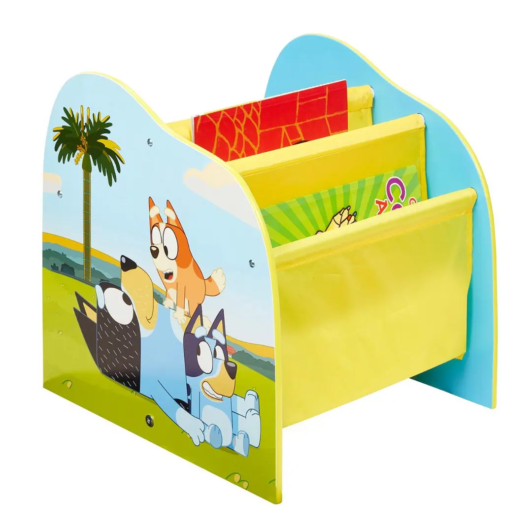 Bluey Kids Sling Bookcase with 4 Shelves, Bluey Family Space Saving Furniture for Kids Bedroom, Playroom or Nursery - Book Shelf Storage Unit