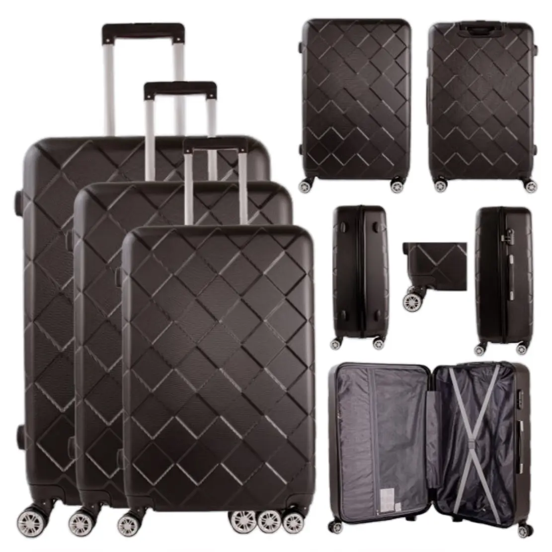 BLACK DETACHABLE WHEELS SET OF 3 SUITCASE 20”, 26”, 28”