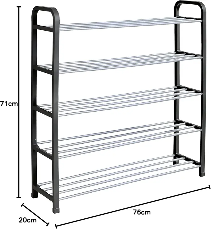 5 Tier Shoe Slots Rack - Space Saving Shoe Storage Organiser with Quick, Tool-Free Assembly - Shoe Slots Holds 15-20 Pairs - Dimensions (L) 75.5cm x (W) 18.5cm x (H) 75.5cm - Black 2