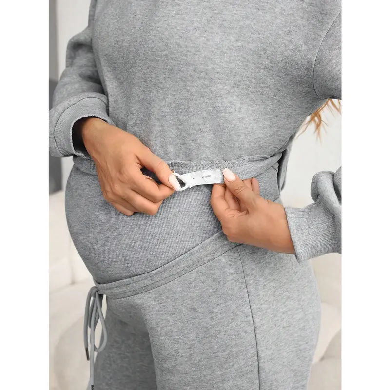 Maternity 2PCs set-long sleeve solid color sweatshirt & drawstring waist stretchy leggings, autumn/winter 4