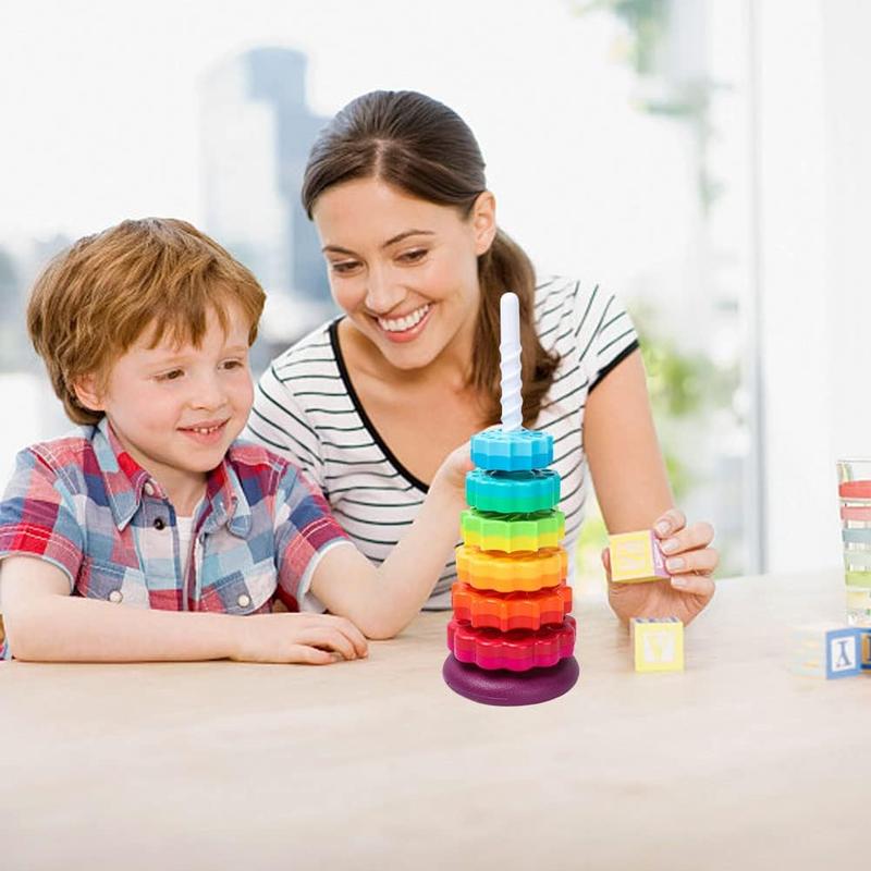 Baby Spinning Toy Rainbow Stacking, Baby Sensory Spin Gears Stacking Rings Toy, Baby Ring Stacker Toy, Montessori Plugging Toys BPA Free, Early Educational Learning Toys for 12 Months+ (6pcs) 4
