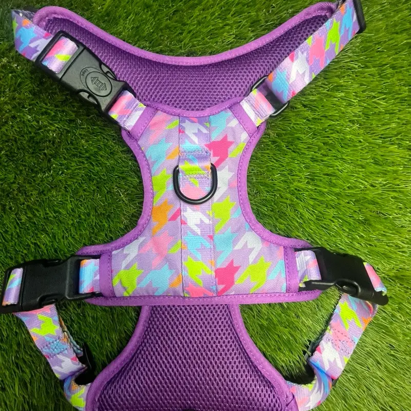 LARGE Westwood Dog Co Bubblegum Houndstooth Print Harness in Large - Adjustable Collars, Harnesses & Leads for Dogs 1