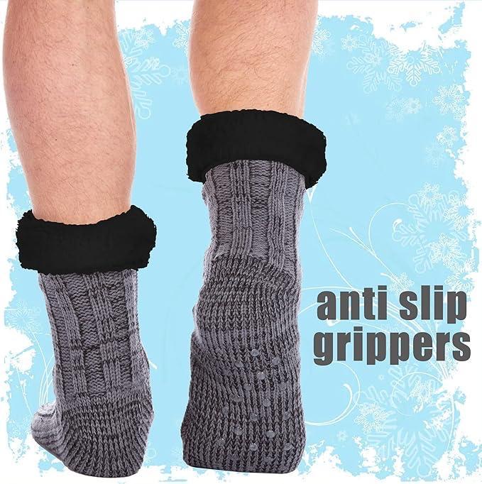 Mens Slipper Socks Thermal Fluffy Winter Warm Chunky Sherpa Fleece Lining Cosy Lounge Bed Socks Anti Slip Cabin Socks 3