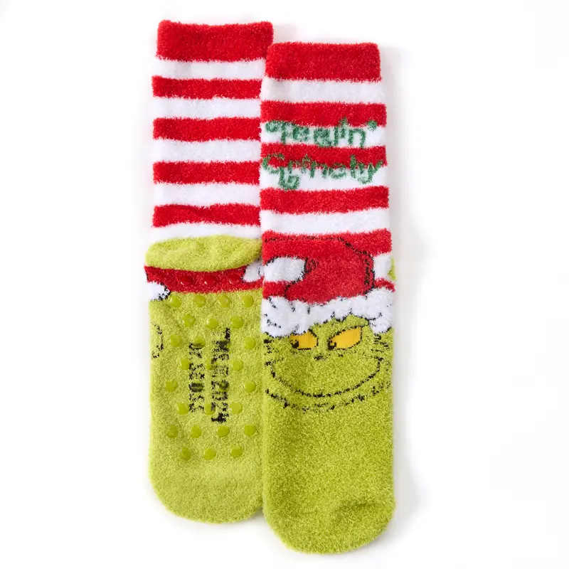 THE GRINCH Mens Christmas Grinch Socks Cosy Fluffy Winter Xmas Bed Socks Non Slip Anti Skid Grippers Green Santa Claus TikTok Shop Grinch Accessories UK 6-11  Underwear Menswear 5