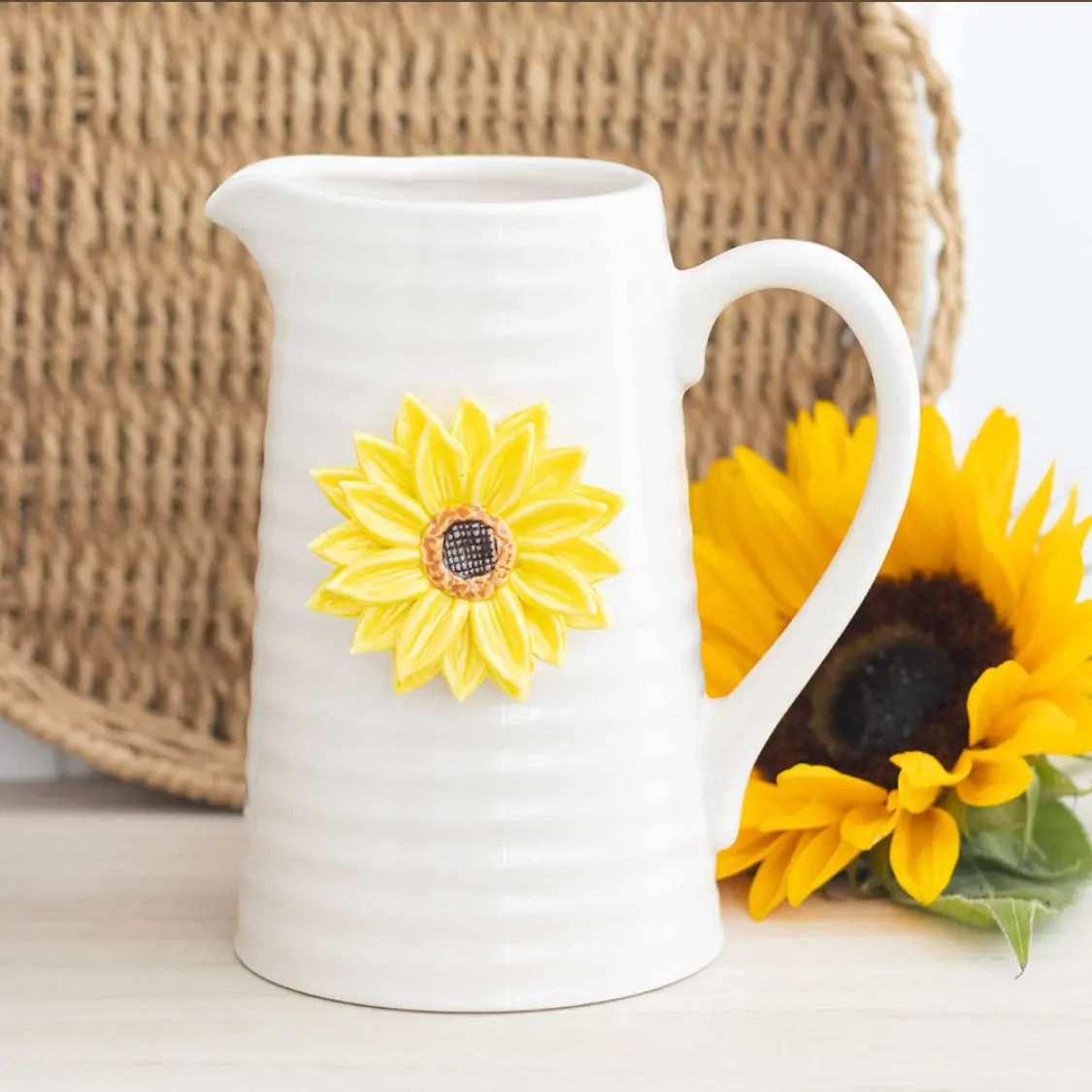 New 3D Sunflower Ceramic Flower Jug Vase Mothers Day Kitchen Decor Summer Gifts Ornaments