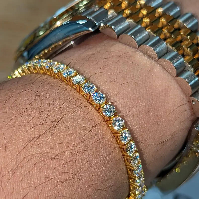 7.5inches Moissanite Tennis Bracelet 3mm Yellow Gold Plated 925 Sterling silver 3