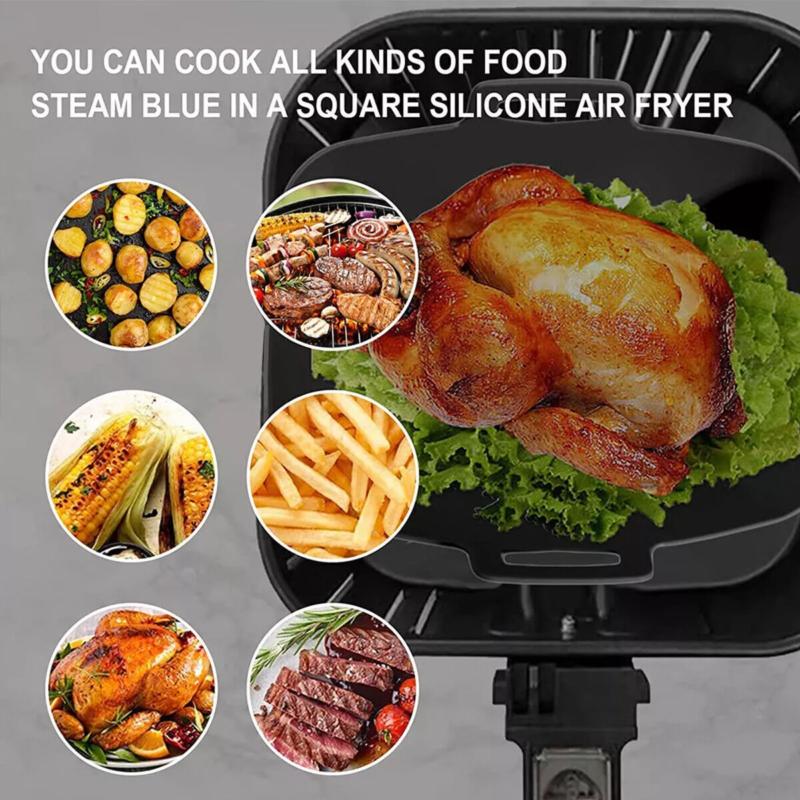 Product Introduction of 2 PCS Air Fryer Silica Gel Baking Pan Dual Basket Liner Handle baking oven New 10