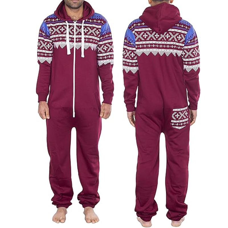 NOROZE Men’s Aztec Onesie Jumpsuit Warm and Cozy Hooded Zip Up Onesies All in One Nightwear Playsuit UK Size S-XXL 2