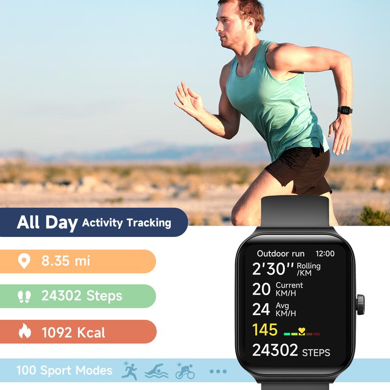 TOOBUR Smart Watch with BT Answer/Make Calls, Smart Voice Assistant, Sleep Tracking, IP68 Waterproof, Step Calorie Activity Tracker, 100 Sports Fitness Tracker, 1.95" Smartwatch for Men Women, Compatible iOS&Android Phones 6