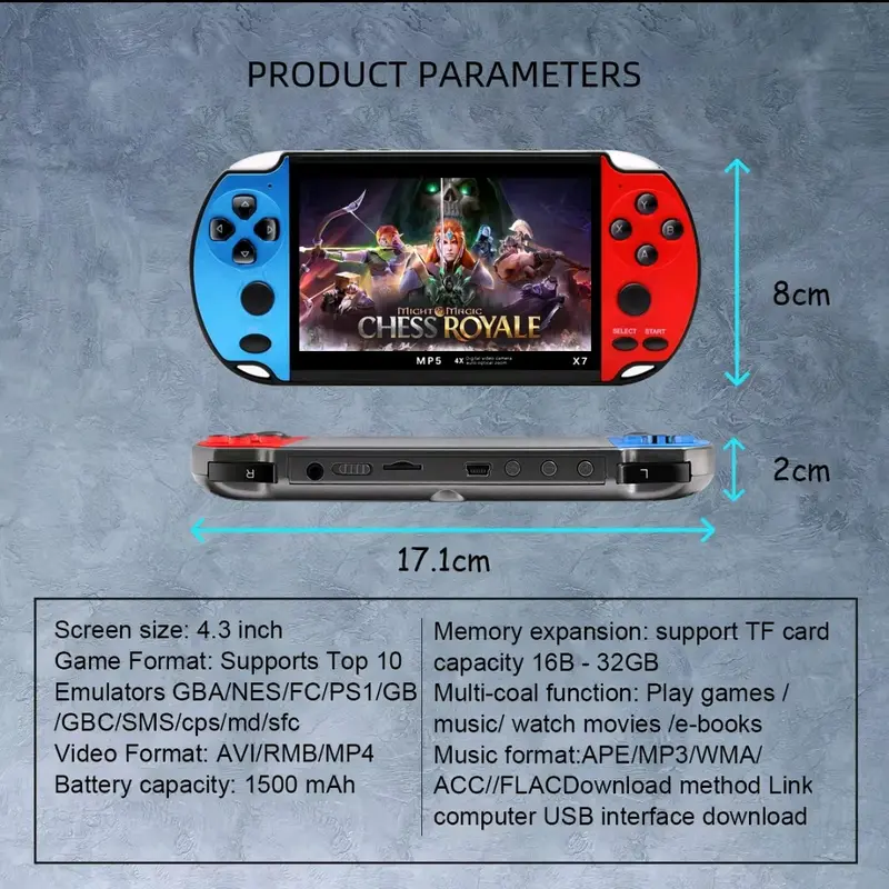 GAMINJA X7 4.3inch Handheld Game Console IPS Screen Video Game Player HD Game Console Built-in 10000 Games For GBA GBC NES GBC retro 4