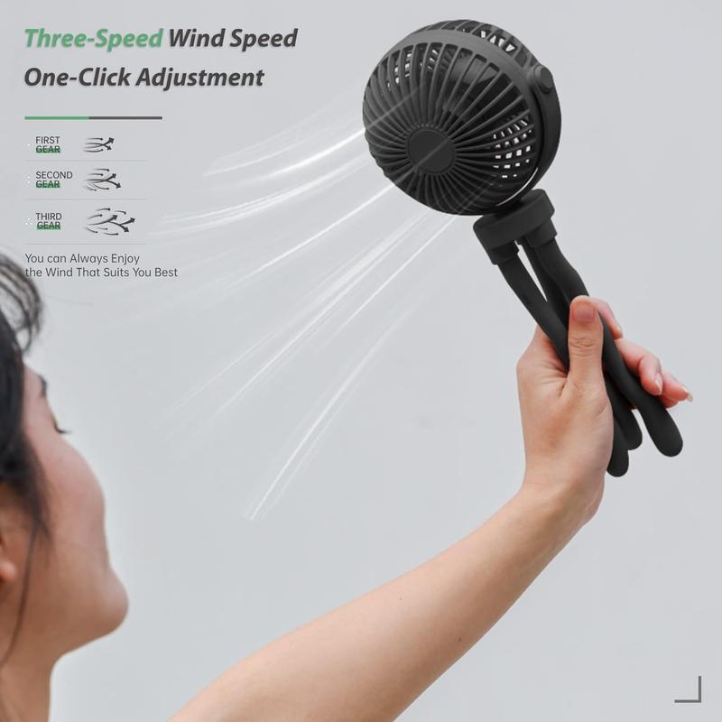 USB Handheld Fan with Flexible Tripod - Personal Portable Fan for Stroller, Car Seat, Desk - Rechargeable and 360° Rotatable - Black- Protection Usb Protection 6