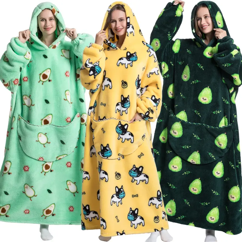Women's Pajamas Wearable Blanket Extra Long Comfortable Pajamas Sweatshirt Blanket Hoodie Oversized Warm Pullover Lazy Sweatshirt
