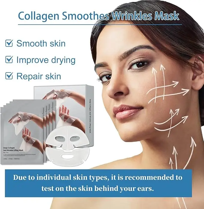 Face Mask 5pcs Deep Collagen Energy Mask - Hydrating, Lifting, Anti-Wrinkle, Nourishing Face Masks for Elasticity and Skin Rejuvenation 1