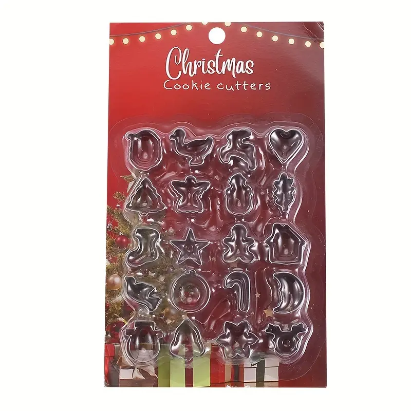 20pcs Christmas Cookie Cutter Set - Stainless Steel Mini Cutters with Santa, Reindeer & Snowman Shapes for Holiday Baking 5