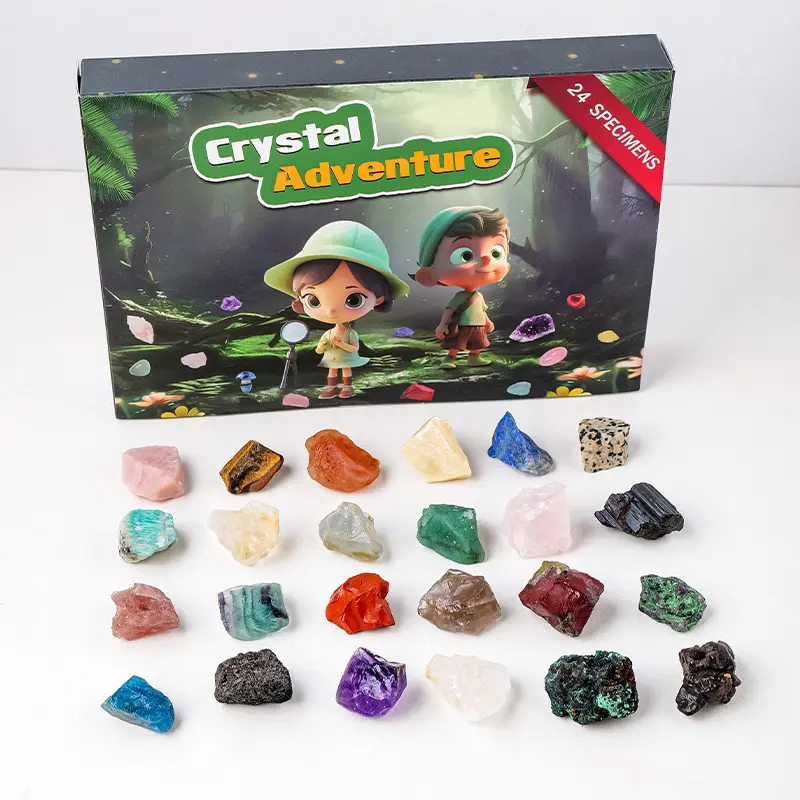Crystal Adventure Gift Box for children Natural Science, Best Christmas Gift for Children, Crystal Collection Crystal Kit, Popular Tumbled Crystals Crystal Starter Set for boy/girl, Natural crystal rough stone children's gemstone mineral box birthday gift 0