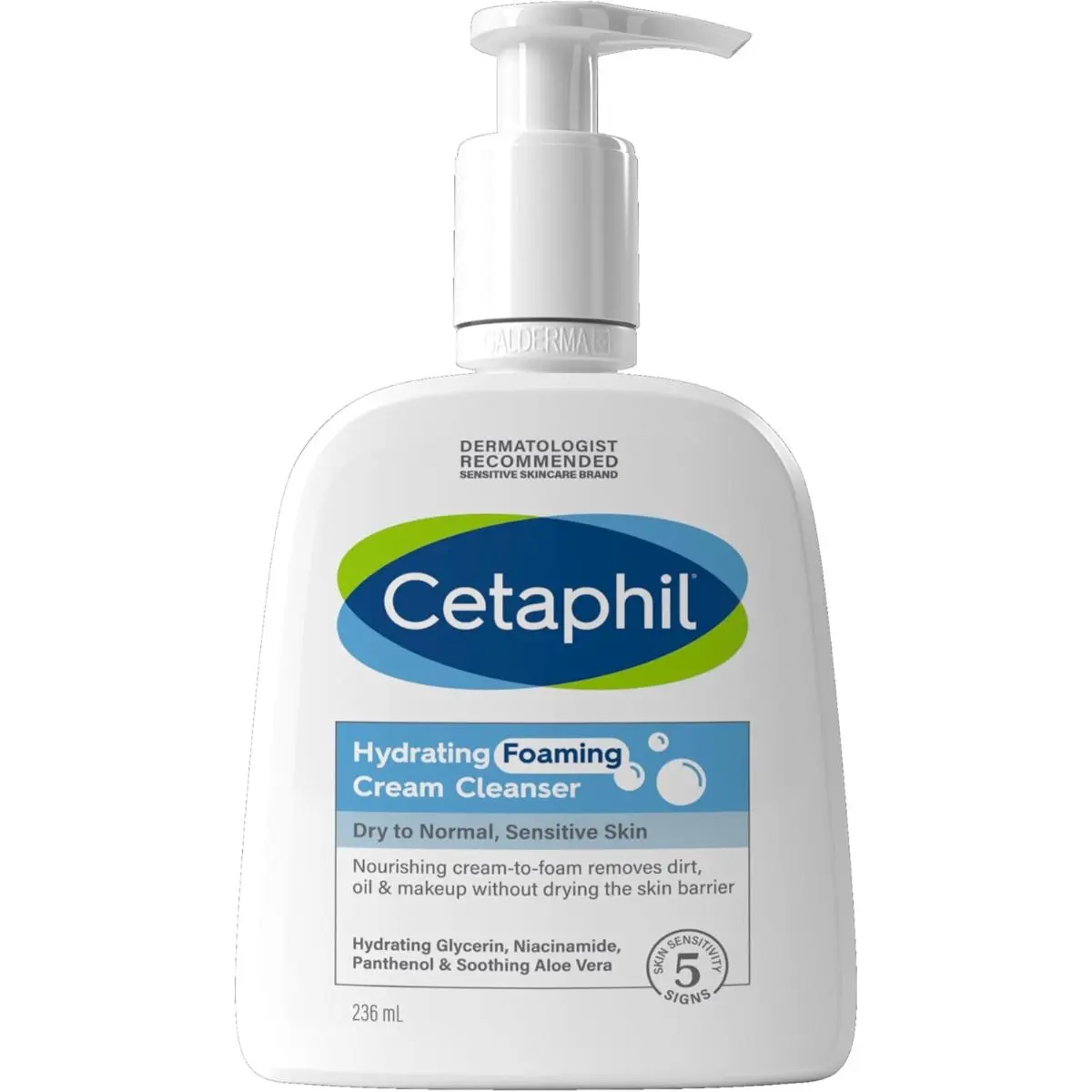Cetaphil Hydrating Foaming Cream Cleanser and Makeup Remover, 236ml, Face Wash with Niacinamide for Normal, Dry or Sensitive Skin, Vegan-Friendly Facial Skincare