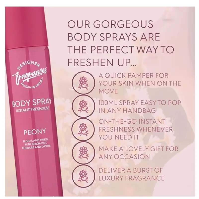 Designer Fragrances 6 Pack Assorted Aromas Bundle - Rouge, Only One & Peony - Women's Body Spray Deodorant Cans - For Instant Freshness On The Go - Long Lasting Smell, Great Gifts - 100ml 2